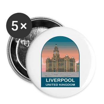 Liverpool UK Vintage-Reiseplakat-Kunst - Buttons groß 56 mm (5er Pack) - Weiß - Vorne