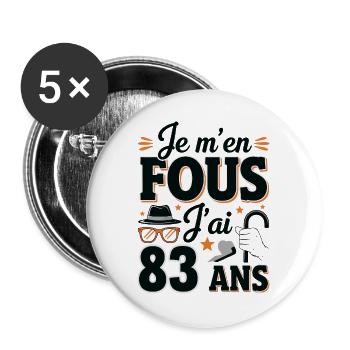 j'ai 83 ans / cadeau 83 ans / t-shirt 83 ans - Lot de 5 grands badges (56 mm) - blanc - Devant