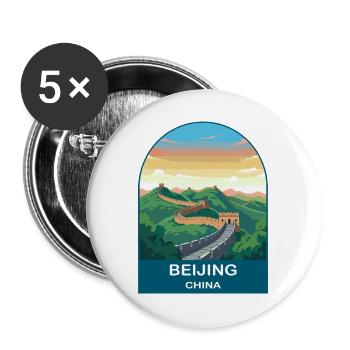 Affiche de voyage vintage de la Grande Muraille de Chine à Pékin - Lot de 5 grands badges (56 mm) - blanc - Devant