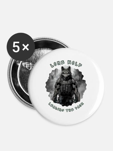Lone Wolf Commando – Taktischer Alpha-Soldat - Buttons groß 56 mm (5er Pack) - Weiß