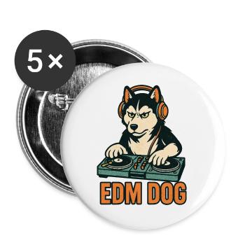 EDM Dog: Husky DJ at the mixing desk in retro style - Buttons large 2.2''/56 mm (5-pack) - white - Front