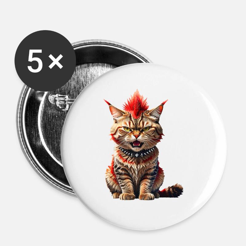 Punk Cat - Buttons large 2.2''/56 mm (5-pack) - white