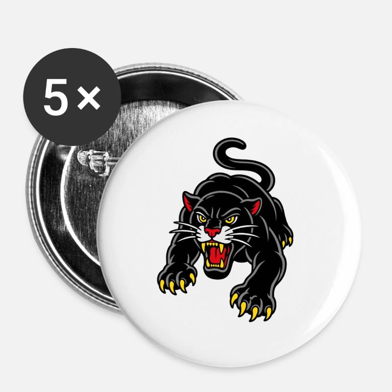 Leaping panther wild tattoo style - Buttons large 2.2''/56 mm (5-pack) - white