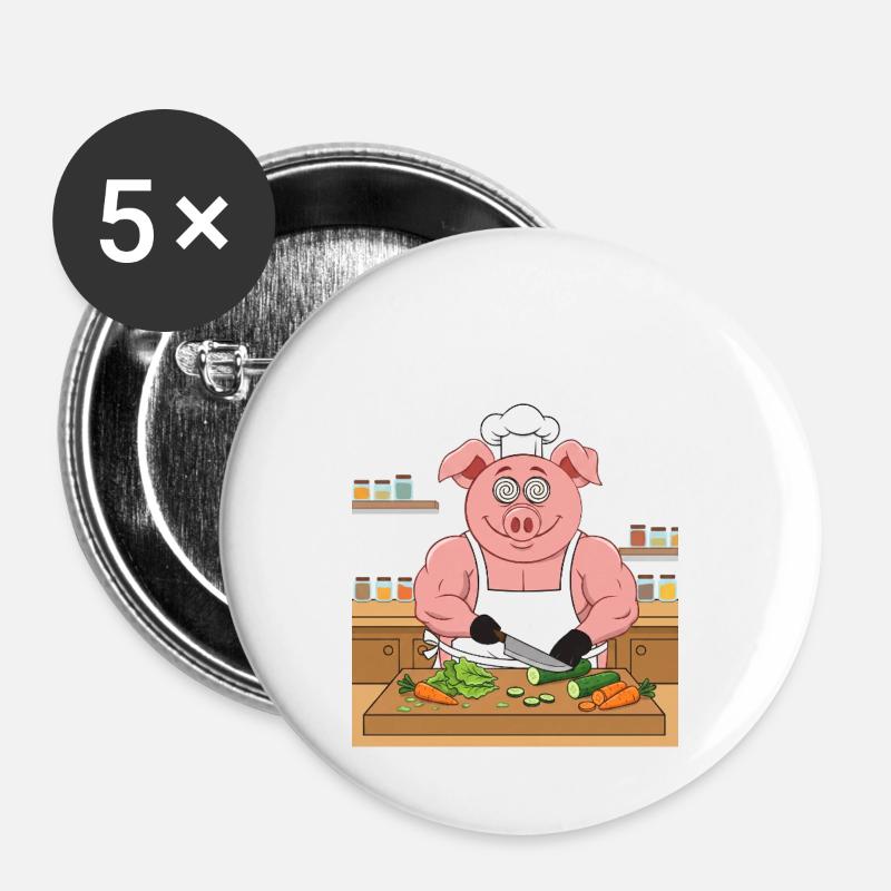 Muscular pig chopping salad - Buttons large 2.2''/56 mm (5-pack) - white