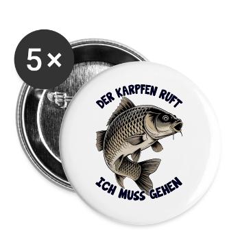 Der Karpfen ruft - Buttons groß 56 mm (5er Pack) - Weiß - Vorne