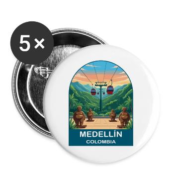 Medellin Colombia Botero & Metrocable Travel Art - Buttons large 2.2''/56 mm (5-pack) - white - Front