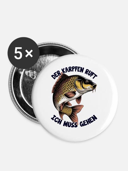 Karpfen Angeln - Buttons groß 56 mm (5er Pack) - Weiß