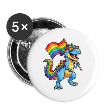 LGBTQ-Pride-Monat – Stolzer Dinosaurier! - Buttons groß 56 mm (5er Pack) - Weiß - Vorne