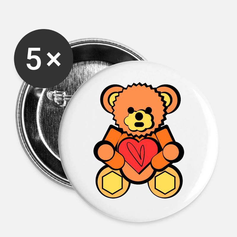 Bear with Heart Block Art - Buttons large 2.2''/56 mm (5-pack) - white