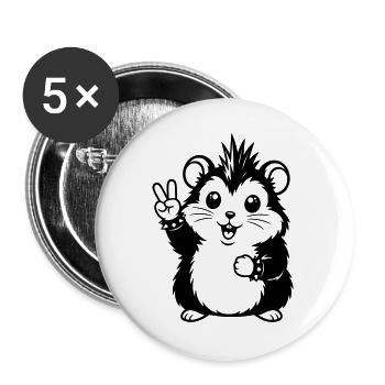 Hamster punk avec le signe de la paix - Lot de 5 grands badges (56 mm) - blanc - Devant