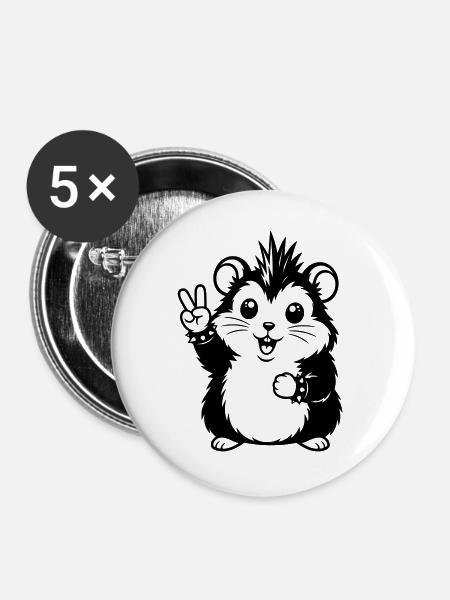 Punker Hamster mit Peace Zeichen - Buttons groß 56 mm (5er Pack) - Weiß