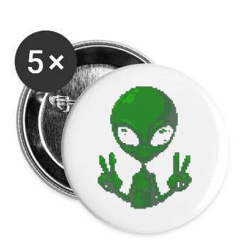 Pixel Alien Peace Sign Tee - Buttons large 2.2''/56 mm (5-pack) - white - Front