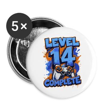 Level 14 Complete – Retro Gaming - Buttons groß 56 mm (5er Pack) - Weiß - Vorne