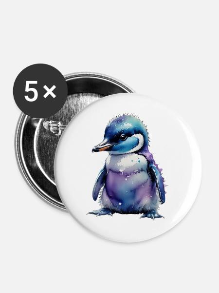 Pinguin Pinguinkücken - Buttons groß 56 mm (5er Pack) - Weiß