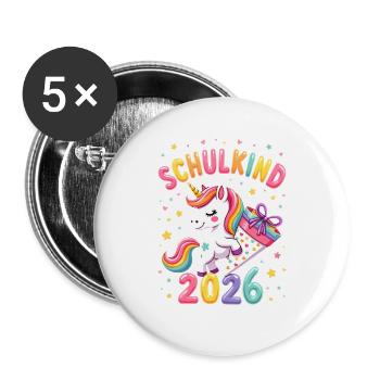 Schulkind 2026 Einschulung 2026 Schulanfang - Buttons groß 56 mm (5er Pack) - Weiß - Vorne