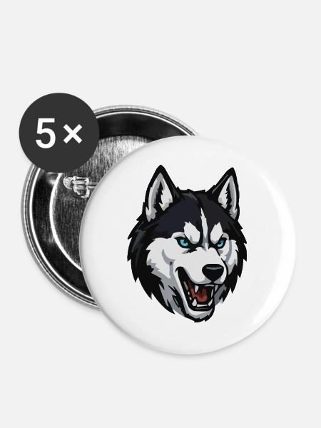 Wolfskopf mit blauem Blick - Buttons groß 56 mm (5er Pack) - Weiß