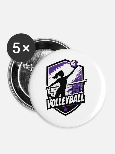 Volleyball Silhouette Violett - Buttons groß 56 mm (5er Pack) - Weiß