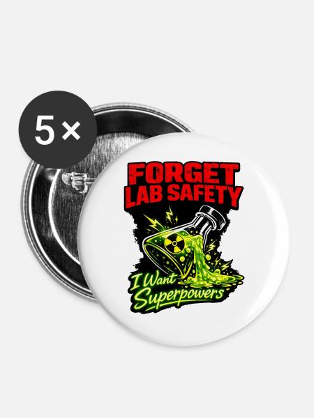 Lab-Safety Adieu: Superkräfte - Buttons groß 56 mm (5er Pack) - Weiß