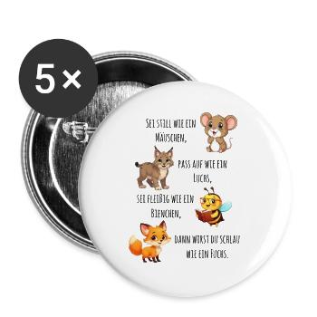 Waldfreunde Lernspruch für den Schulanfang 2026 - Buttons groß 56 mm (5er Pack) - Weiß - Vorne