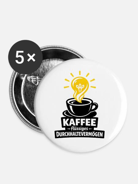 Kaffee Durchhaltevermögen Logo - Buttons groß 56 mm (5er Pack) - Weiß