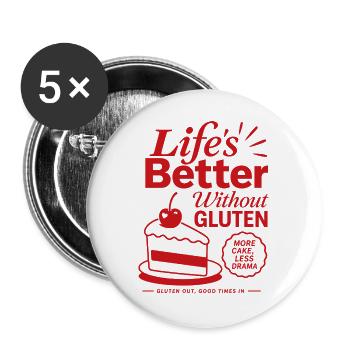 Life Is Better Without Gluten - Buttons groß 56 mm (5er Pack) - Weiß - Vorne