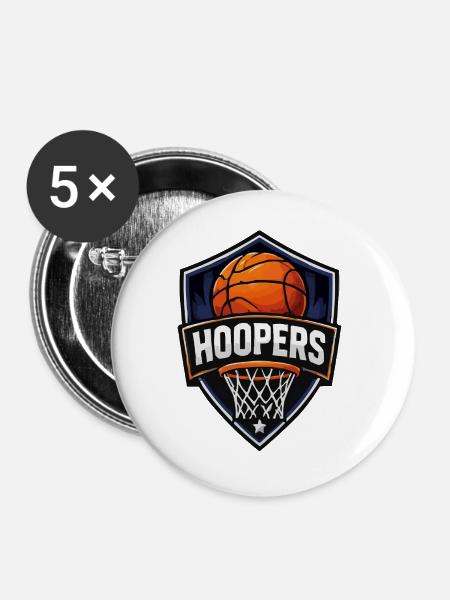 Hoopers Schild Basketball Logo - Buttons groß 56 mm (5er Pack) - Weiß