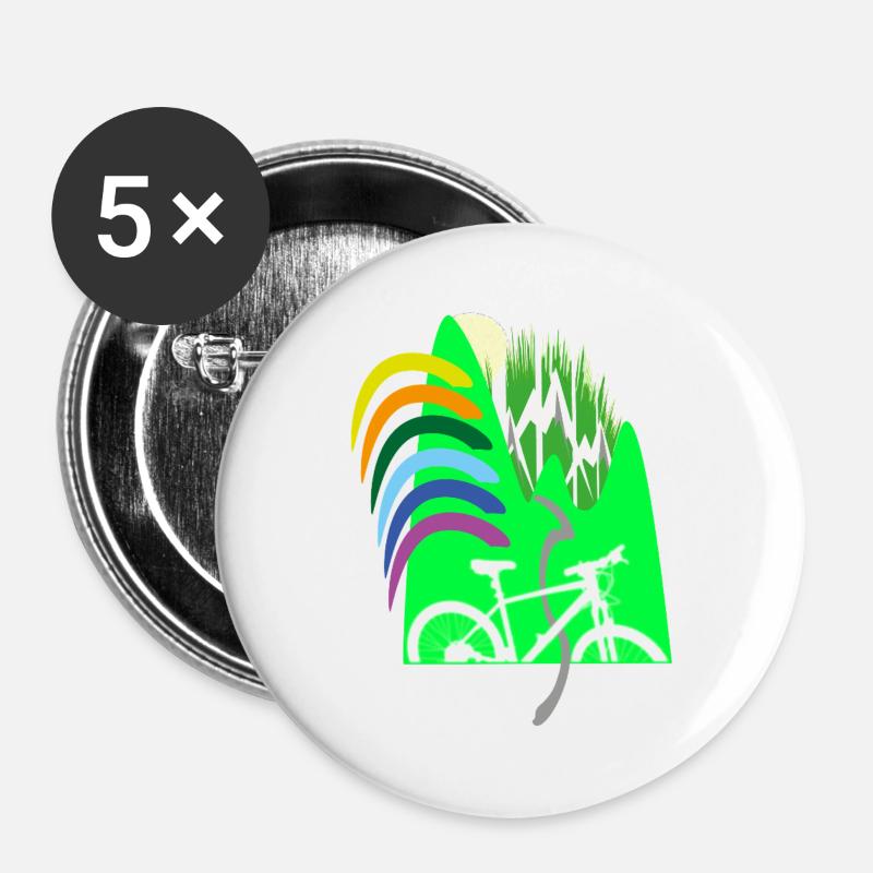Cycle path mountains rainbow - Buttons large 2.2''/56 mm (5-pack) - white