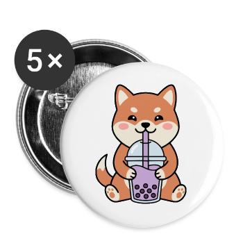 Shiba Inu Bubble Tea Charm - Buttons large 2.2''/56 mm (5-pack) - white - Front
