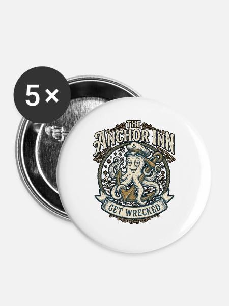Küstenkneipe - Buttons groß 56 mm (5er Pack) - Weiß