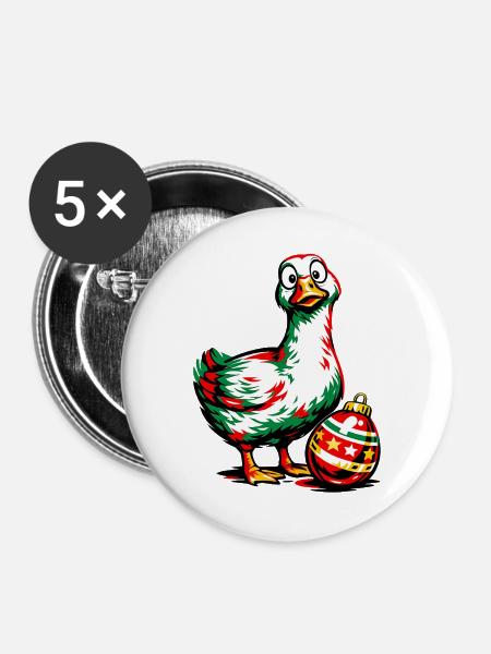 Gans mit Weihnachtskugel - Ei . 1 - Buttons groß 56 mm (5er Pack) - Weiß