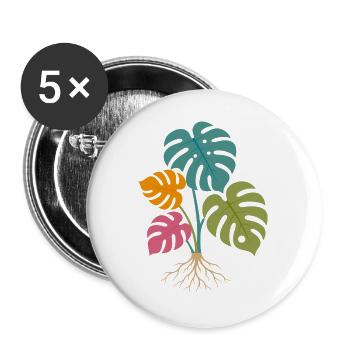 Feuilles de monstera colorées aux racines tropicales - Lot de 5 grands badges (56 mm) - blanc - Devant
