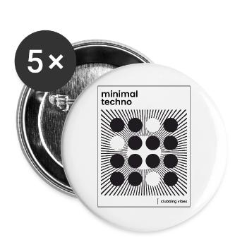 Minimal-Techno-Poster - Buttons groß 56 mm (5er Pack) - Weiß - Vorne