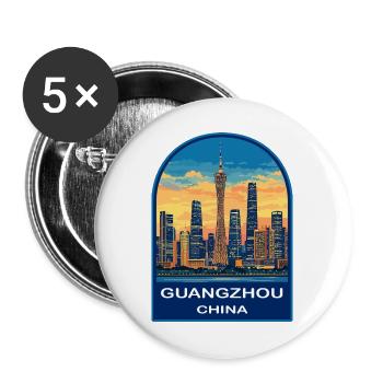 Guangzhou China Canton Tower Skyline Retro-Abzeichen - Buttons groß 56 mm (5er Pack) - Weiß - Vorne