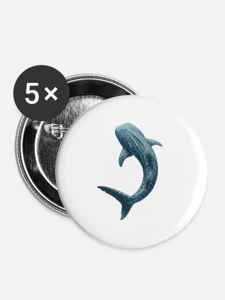 Detaillierte Walhai-Kunst Meereslebewesen - Buttons groß 56 mm (5er Pack) - Weiß