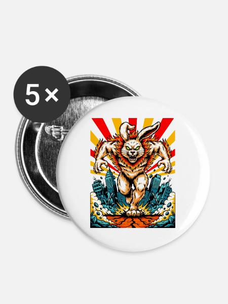 Monsterhase Wut - Buttons groß 56 mm (5er Pack) - Weiß
