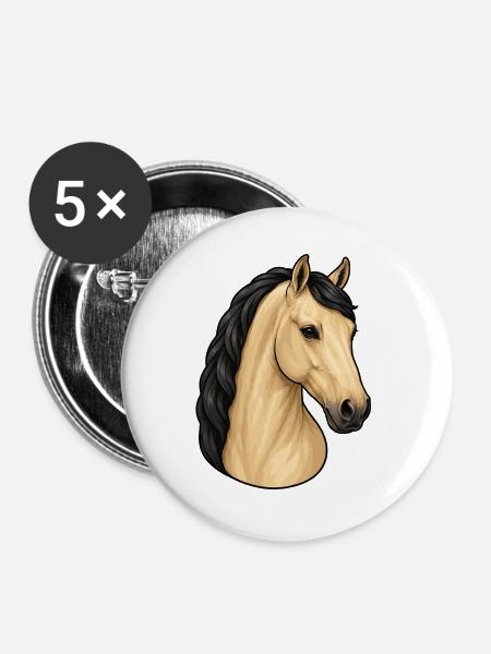 Isabella Lusitano Pferdeporträt - Buttons groß 56 mm (5er Pack) - Weiß
