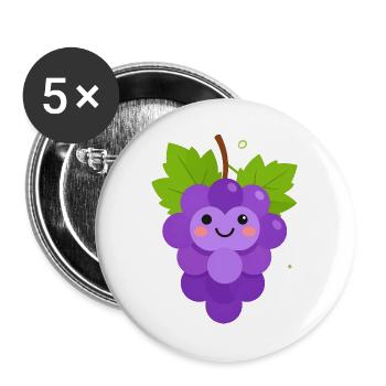 Dessin animé du Raisin Joyeux - Lot de 5 grands badges (56 mm) - blanc - Devant