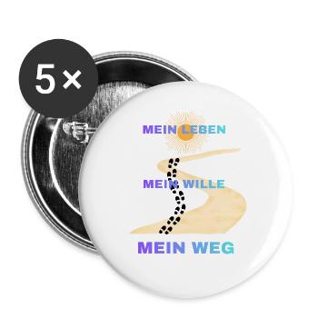 Mein Leben Mein Wille Mein Weg - Buttons groß 56 mm (5er Pack) - Weiß - Vorne