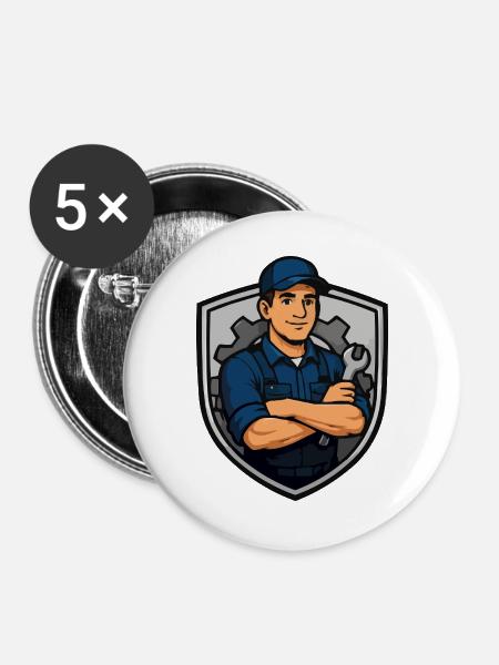 Mechaniker Shield Motiv - Buttons groß 56 mm (5er Pack) - Weiß