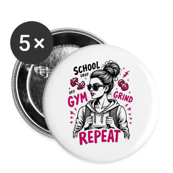 Gym Grind Répété Fitness Sport Fitness Fitnessstudio - Lot de 5 grands badges (56 mm) - blanc - Devant