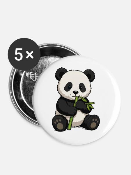 Kuschelpanda mit Bambus - Buttons groß 56 mm (5er Pack) - Weiß