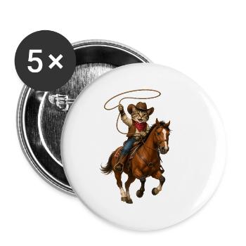Chat cowboy en course à cheval - Lot de 5 grands badges (56 mm) - blanc - Devant