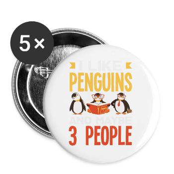 Pingouin mignon - Cadeau pour l’amoureux des manchots - Lot de 5 grands badges (56 mm) - blanc - Devant