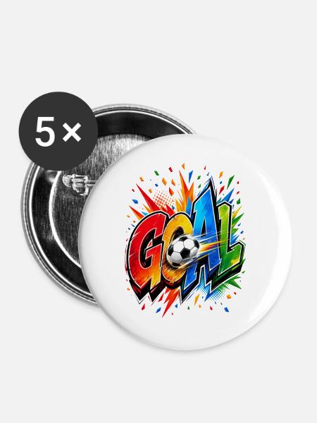 Tor-Explosion Fußballkunst Treffer - Buttons groß 56 mm (5er Pack) - Weiß