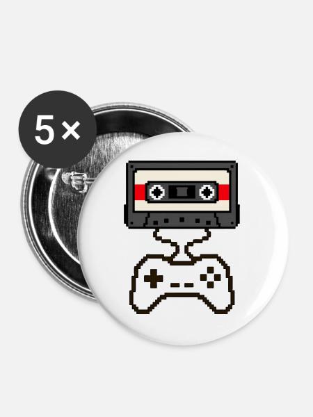 Retro Kassette Gaming Controller T-Shirt - Buttons groß 56 mm (5er Pack) - Weiß