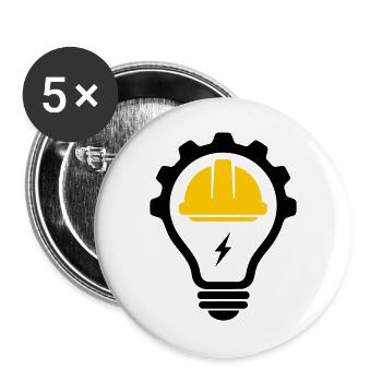 Elektriker Bauhelm Blitz und Glühbirne - Buttons groß 56 mm (5er Pack) - Weiß - Vorne