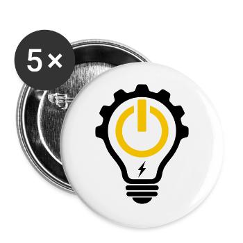 Elektriker Glühbirne Blitz und Zahnrad - Buttons groß 56 mm (5er Pack) - Weiß - Vorne