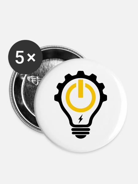 Electrician Light Bulb Lightning and Gear - Buttons large 2.2''/56 mm (5-pack) - white