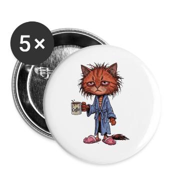 Tired Coffee Cat - Buttons large 2.2''/56 mm (5-pack) - white - Front