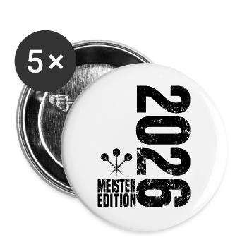 Darts Meister 2026 Kreisliga shirt schwarz - Buttons groß 56 mm (5er Pack) - Weiß - Vorne